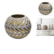 Nearly Natural 0774-S1 8in. Regal Round Stone Vase Gold Accents Gray picture