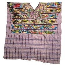 Vintage Santiago Atitlan Guatemalan Huipil Hand Embroidered & Woven Cotton/Silk picture