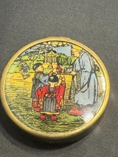 E-135 Vintage loose powder compact (empty) with mirror and enamel Japanese Scene picture