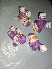 Vintage Enesco 4 Pc Purple Tumbling Clown Figurine Set Ceramic 1984 picture