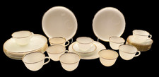 Fire-King GOLDEN ANNIVERSARY Milk Glass Set White Swirl 22K Gold 27 pc MCM VTG picture
