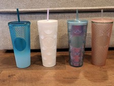 Starbucks 4 Assorted Tumblers w/Straws Jeweled, Studded & Scales picture