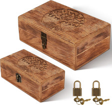 2 Wooden Keepsake Boxes with Lock, Tree of Life, Dark Color picture