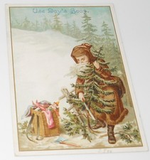 1880's SANTA FATHER CHRISTMAS in BROWN ROBE, DAYS SOAP EMBOSSED TRADE CARD picture