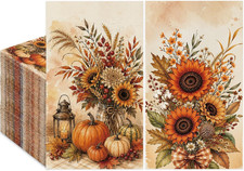 100 Fall Pumpkin Napkins, Vintage Thanksgiving Paper Napkins, Sunflowers Pumpkin picture
