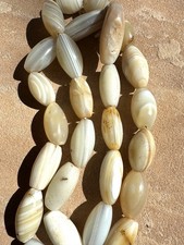 Vintage White Agate Oval Elongated Beads 32