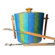 Textured Round Ceramic Casserole Pot Double Handle w/ Brass Lid & Tongs picture