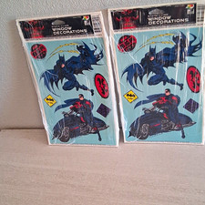 DC Comics Batman & Robin Static Cling Window Stickers 2pc Glitter 1997 picture