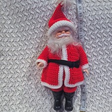 VTG Christmas  Handmade crocheted Santa w plastic face Hands  Boots 14