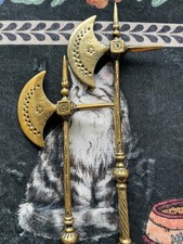Vtg  19” Solid Brass Wall Decor Axes PAIR Made In Japan Mid Century Gothic MCM. picture