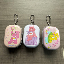 Vintage 3 Care Bears Mini Tin Keychains Cheer Bear, Love-a-Lot Bear Trinket Box picture