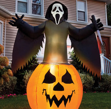 6 Ft Ghost Face Pumpkin Inflatable Halloween Outdoor Yard Decoration Fun World picture