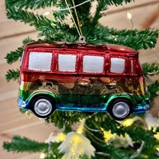 Rainbow Pride Mini Van Glass Christmas Tree Ornament picture