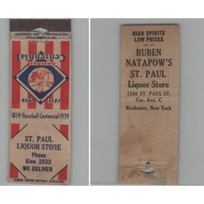 1930s Baseball Centennial 1839-1939 - St. Paul Liquor Store Matchbook Cover picture