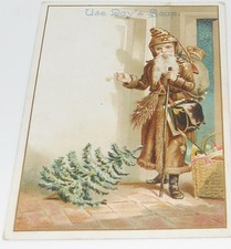 1880s SANTA CLAUS Trade Card DAYS SOAP Rare BROWN COAT Victorian Antique picture