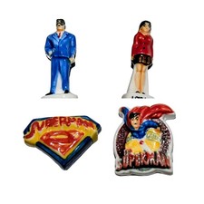 Vtg French FEVE Superman Figurines Logos Set of 4 Mini Porcelain Clark Lois 1998 picture
