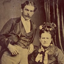 Antique Tintype Photo Striking Gentleman Victorian Woman Fashionably Dressed picture