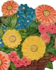 Vintage Chalkware Vibrant Floral Basket Wall Art 11x8 Heavy 2 lbs  picture