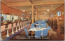 Vintage 1939 JACKSON, Wyoming LINEN Postcard KAY'S BLUEBIRD CAFE Interior View picture