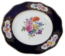 Antique 19thC Meissen Porcelain Cobalt & Floral Plate Porzellan Teller German picture