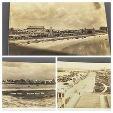 3 RPPC's ~ Daytona Beach, Florida aireal view ~ ocean front, old cars, boardwalk picture