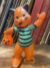 Rosbro Vintage Halloween Cat Trick Or Treating Candy Container + Jack-O-Lantern picture