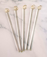Vintage Clear Glass Cocktail Swizzle Sticks Set of 5, Loop Top Barware Stirrers picture