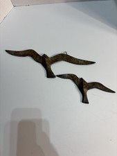 Vtg MCM Flying Birds Wall Art Decor Set Of 2 Seagulls Cast Iron Brown & Patina picture
