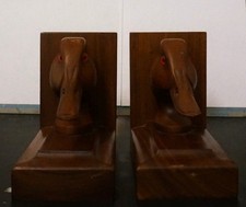 Parke Davis Hand Carved and Stained Mallard Head Duck Wood Bookends picture