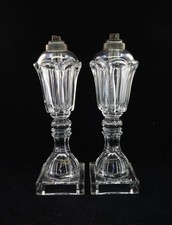 Antique c.1850 Boston And Sandwich Glass Co. Pair of Whale Oil Lamps 10.25