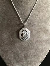 Oval-Cut Diamond Vintage Art Deco Style Pendant In 14k White Gold Plated 16'' picture