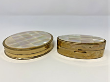 VTG Max Factor Compact and Oval Lipstick Case Mother Of Pearl Gold Tone 1950s picture
