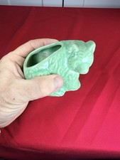 Vtg Morton Pottery Bear Cub Climbing Log Planter Mint Seafoam Green MCM 1950s 4” picture
