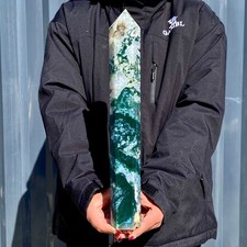 4.1LB Natural water grass agate water Obelisk crystal energy column picture