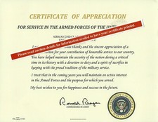 Certificate of Appreciation Replacement,  U.S. Presidents Thank you Letter  picture