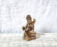 God Tara Bodhisattva Statue Lady Women Buddha Decor Puja Worhsip Brass Gold Mini picture