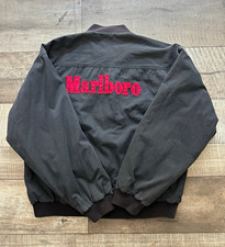 VTG 90s Marlboro Reversible Bomber Jacket Red Black Spell Out Logo Men's XL picture