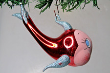 Vintage Anthropomorphic Glass Blue Eye FISH Christmas Ornament Carlini Italy picture