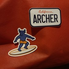 ARCHER Tag Decal Lic Plate Sticker & Bull Surfer both included Surf Surfing  picture