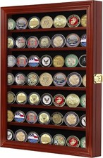 Premium Lockable Challenge Coin Display Case - Mahogany Finish. Wall Mountable picture