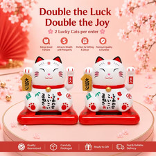Set of 2 Japanese Maneki Neko Lucky Cat Figurines – 3.5-Inch Decorative Fortune picture