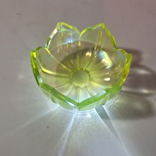 Vintage~GLOWS ~Carnival Vasoline glass ~Lotus Master Salt Dip~3