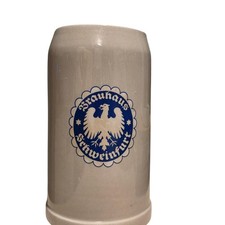 Vintage Brauhaus Schweinfurt German Beer Stein 1L Stoneware Mug Blue Eagle Logo picture
