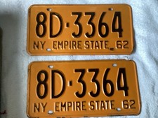 Vintage 1962 New York Empire State License Plate Set/Pair Tag 8D 3364 picture