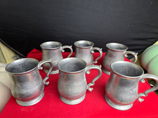 Set of 6 Pewter Mug Tankards, Matching Ornate Handles, Pewter Drinkware Set picture