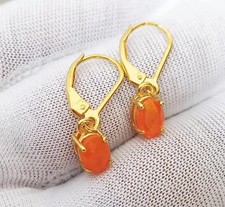 Mexican Fire Orange Opal Gem 18K Yellow Gold Over Dangle Lever Back Earrings picture