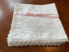 Vintage NOS Dinner Napkins Set 12 Madeira 60s Valenciennes Lace White XL 22”x22” picture