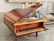 Vintage Wooden Cedar Grand Piano Trinket Jewelry Box Beige Velvet Lining picture