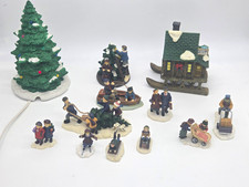 Vtg Christmas Village Lot Lemax & St. Nicholas Square Figurines Buildings Tree picture