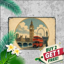 London Big Ben Red Double Decker Bus City Skyline Plaque Metal Tin Sign picture